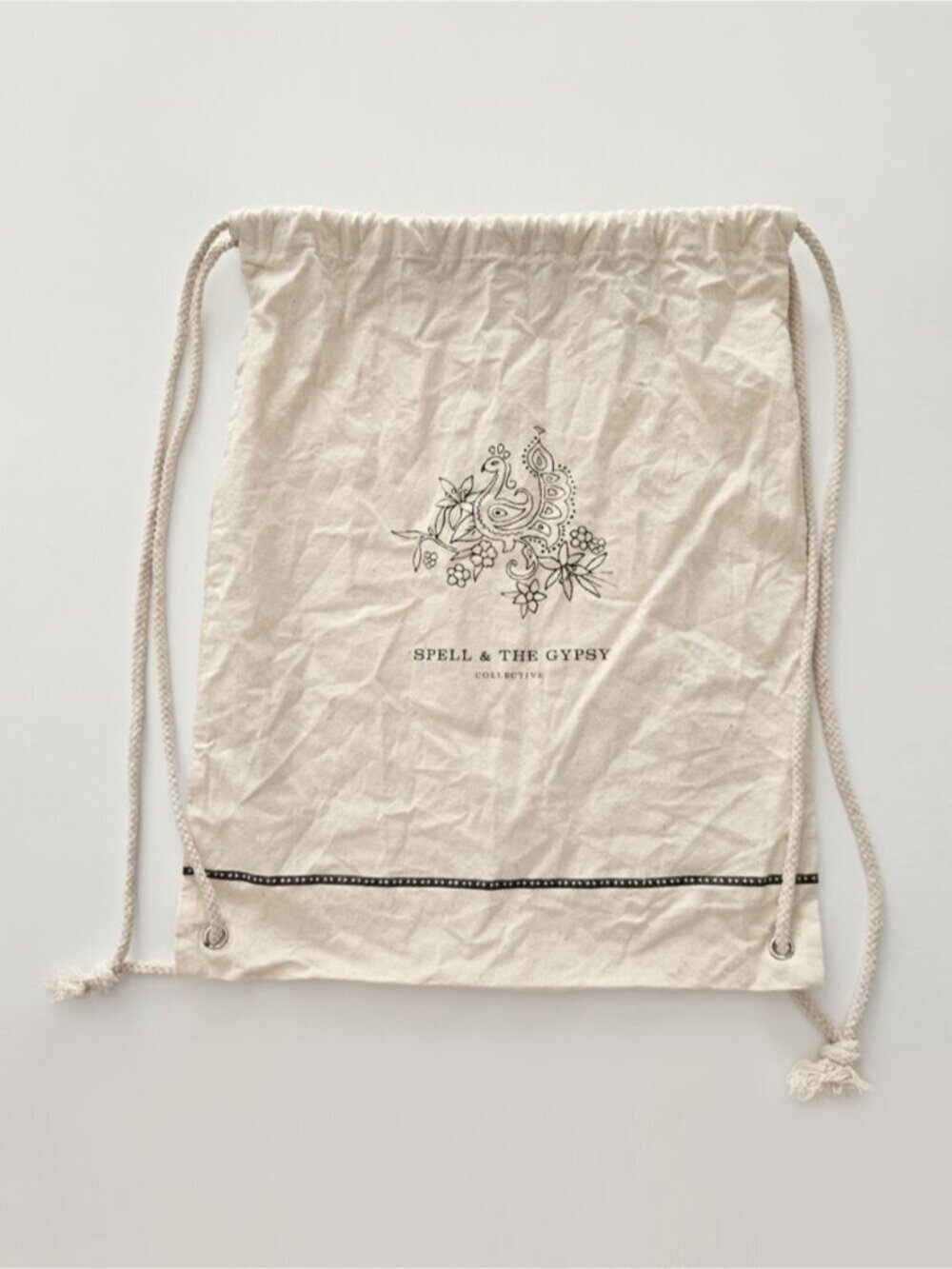 Spell Drawstring Peacock Linen Bag Backpack